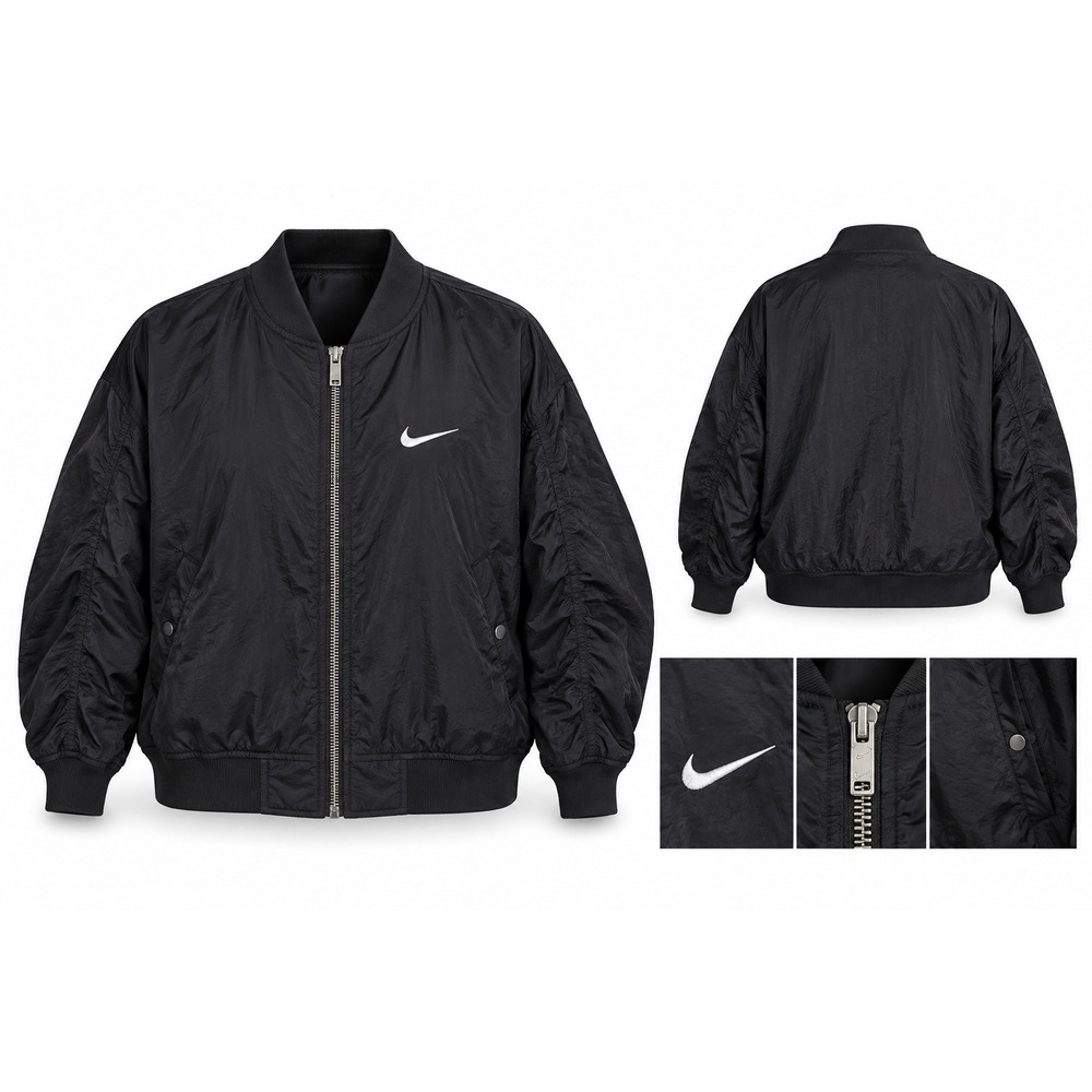 Nike Sportswear Womens 1X Black White Reversible Bomber Jacket Plus Size